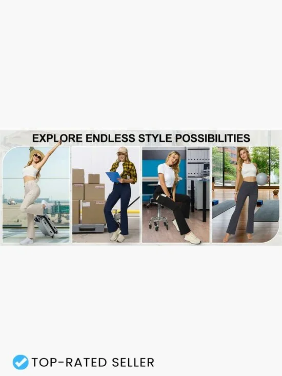 Stretch Cargo Pants High Waist Bootcut Flare Leggings Yoga Work Business Casual - Picture 7 of 7